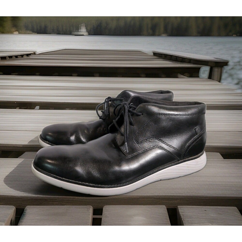ROCKPORT GARRET CHUKKA BOOTS MENS 13M BLACK LEATHER COMFORT INSOLES EUC